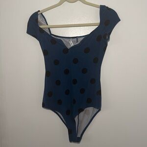 Reformation blue and black Polk a dot bodysuit leotard size M